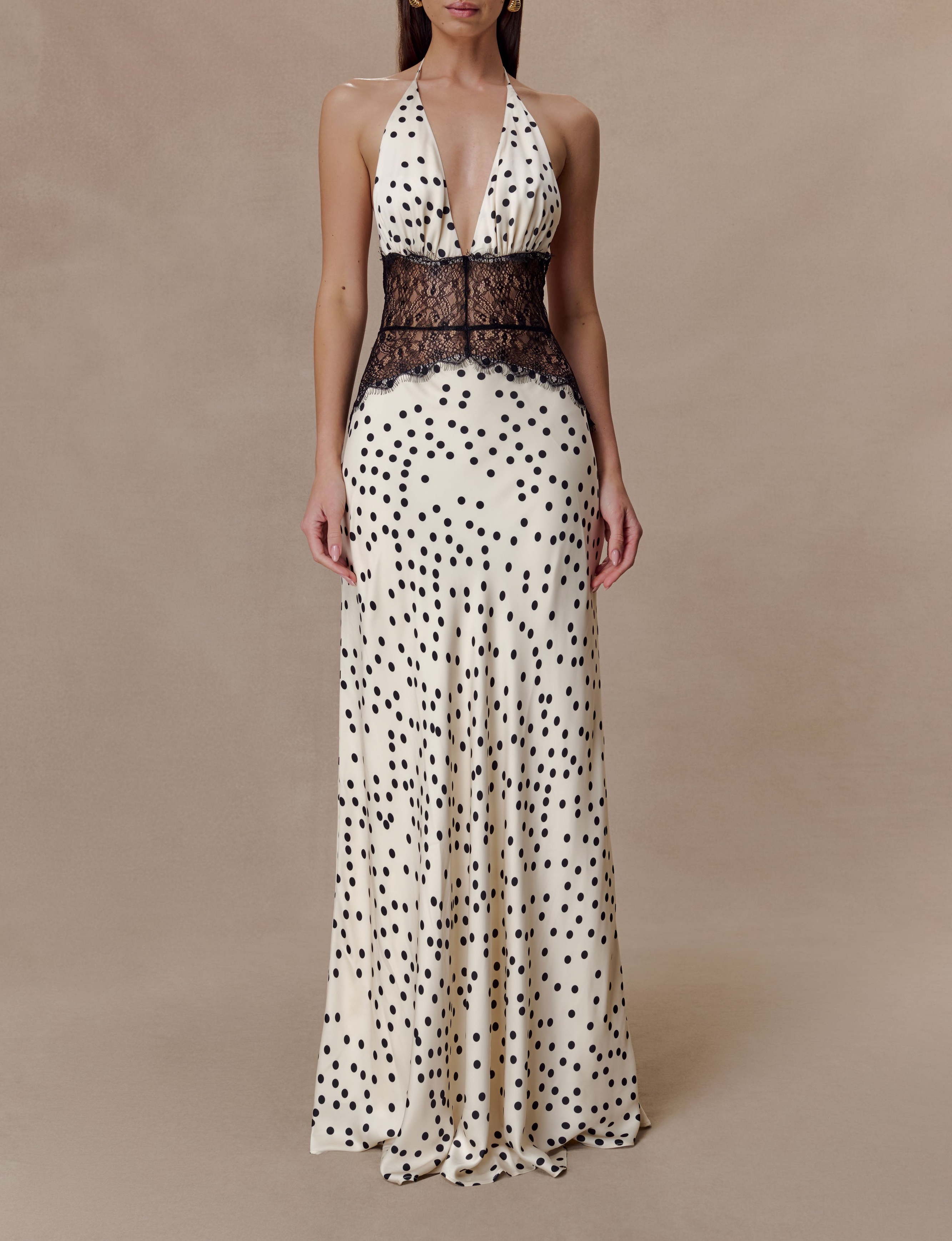 Polkadot Lace And Satin Maxi Dress
