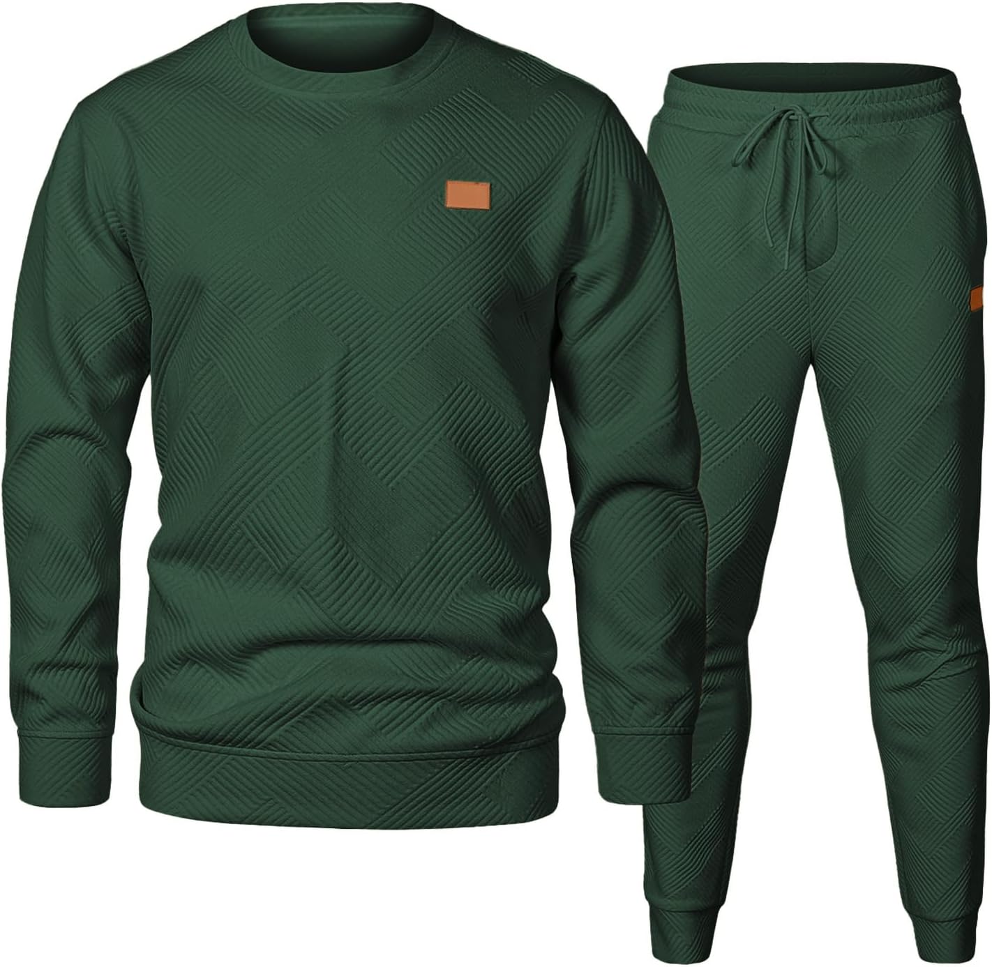 Mens 2 Piece Outfits Knit Jacquard Pullover Sweatshirt Tracksuit & Joggers Sweatpants Sweatsuit Sets with Pockets