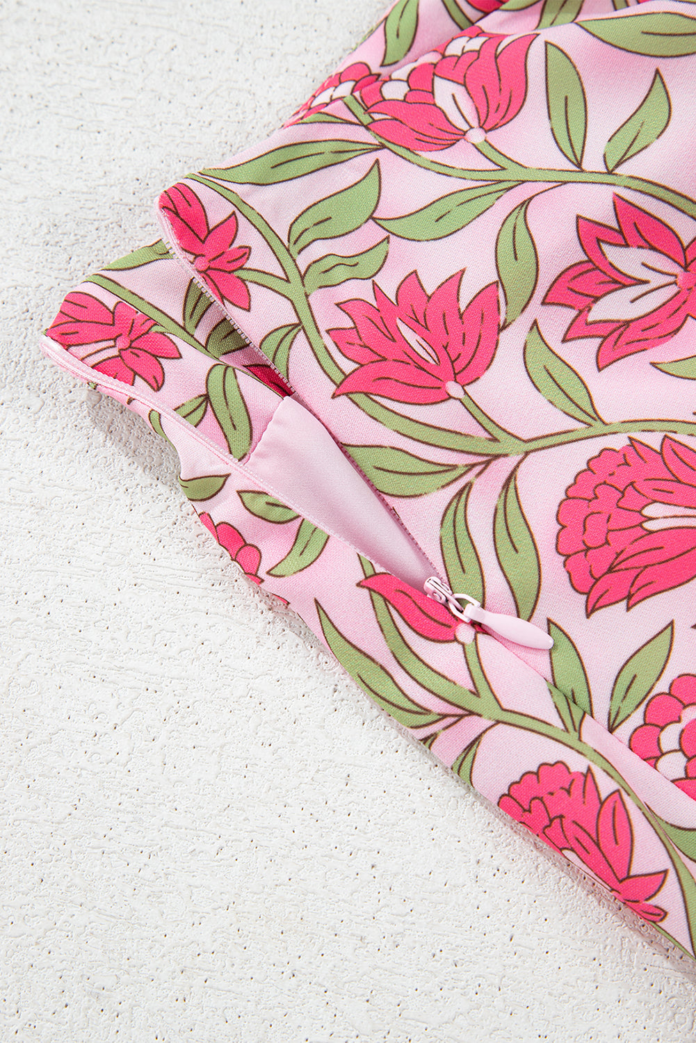 Pink Floral Print Puffy Cropped Tank And Mini Skirt Set