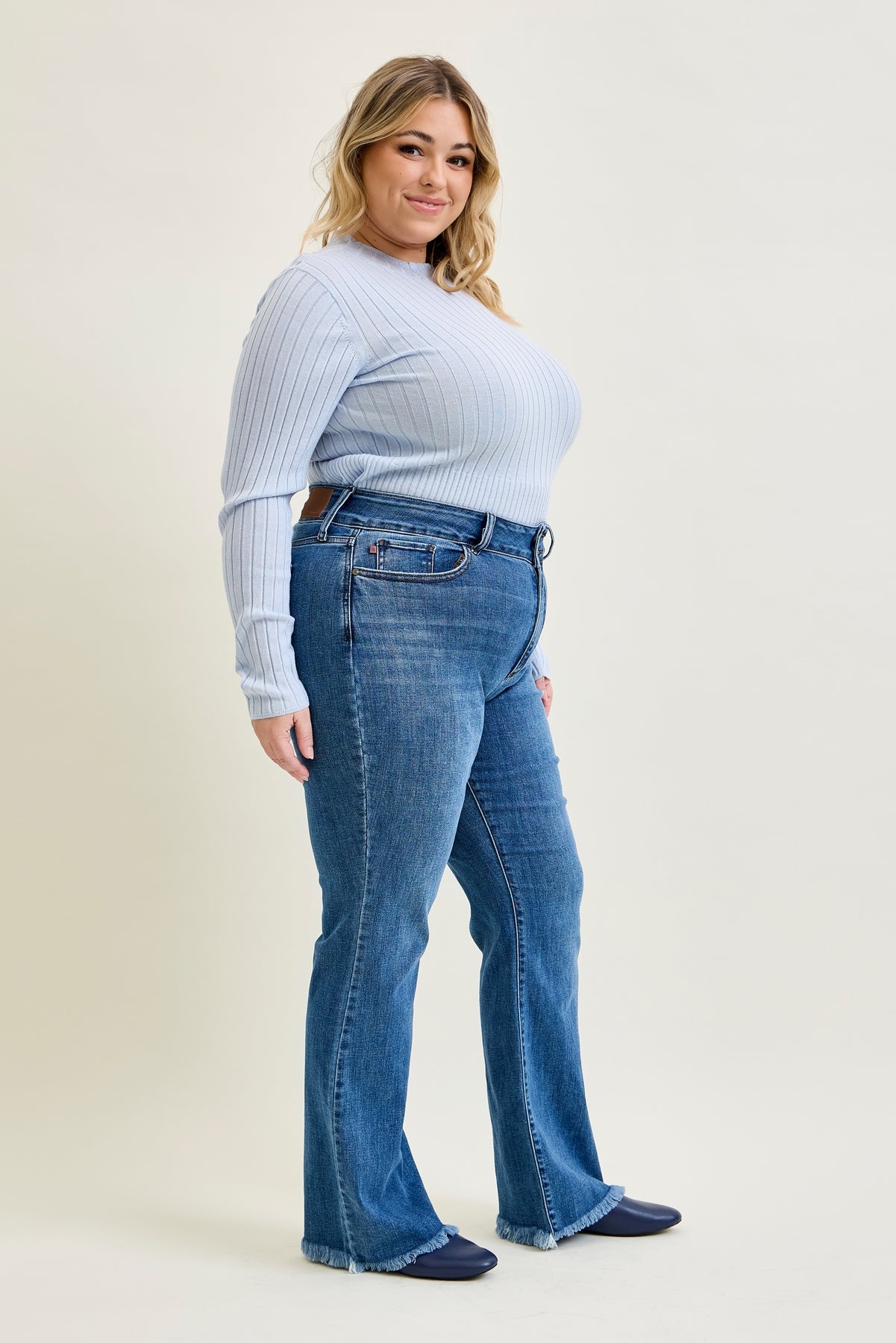 Daisy Bootcut with Double-Button Waist and Frayed Hem - PLUS