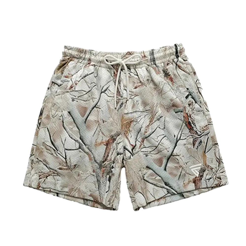 Men’s Hunting Camo Double-Layer Shorts – Breathable Gym/Running Shorts with Zip Side Pockets & Back Pocket