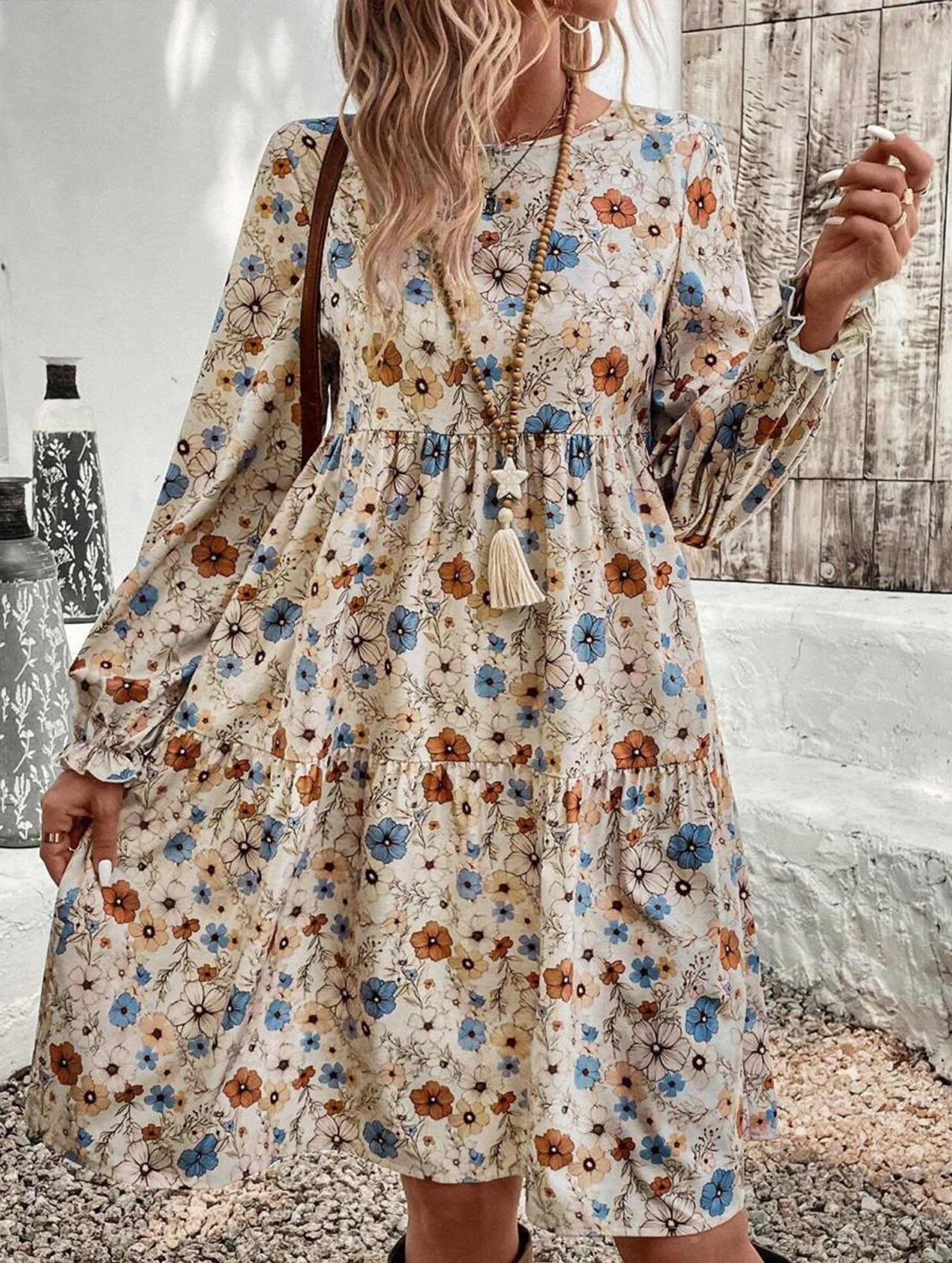 Print Lantern Sleeve Dress