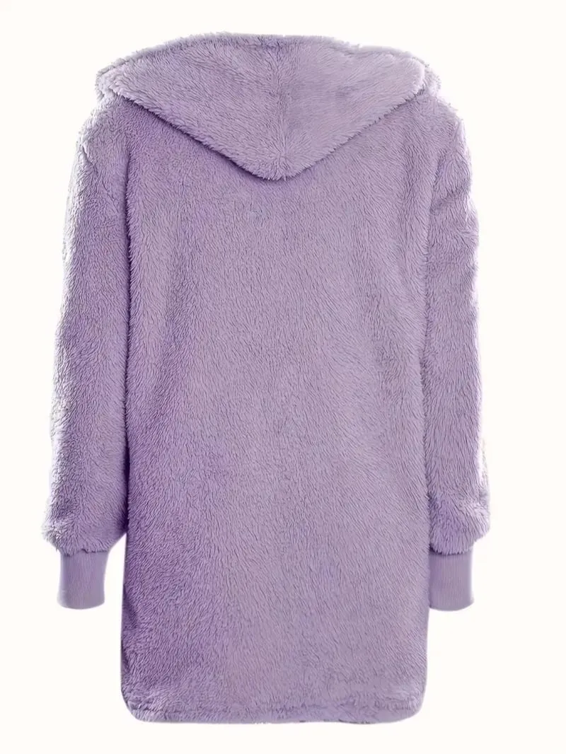 Women's Solid Color Plush Three-piece Pyjama Set, Fluffy Pajamas