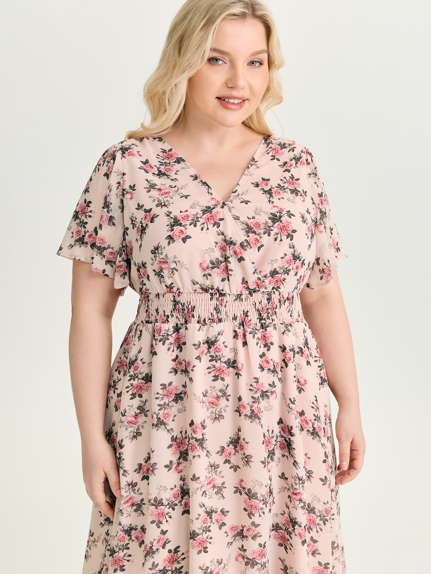 Floral Print Shirred Waist Maxi Dress