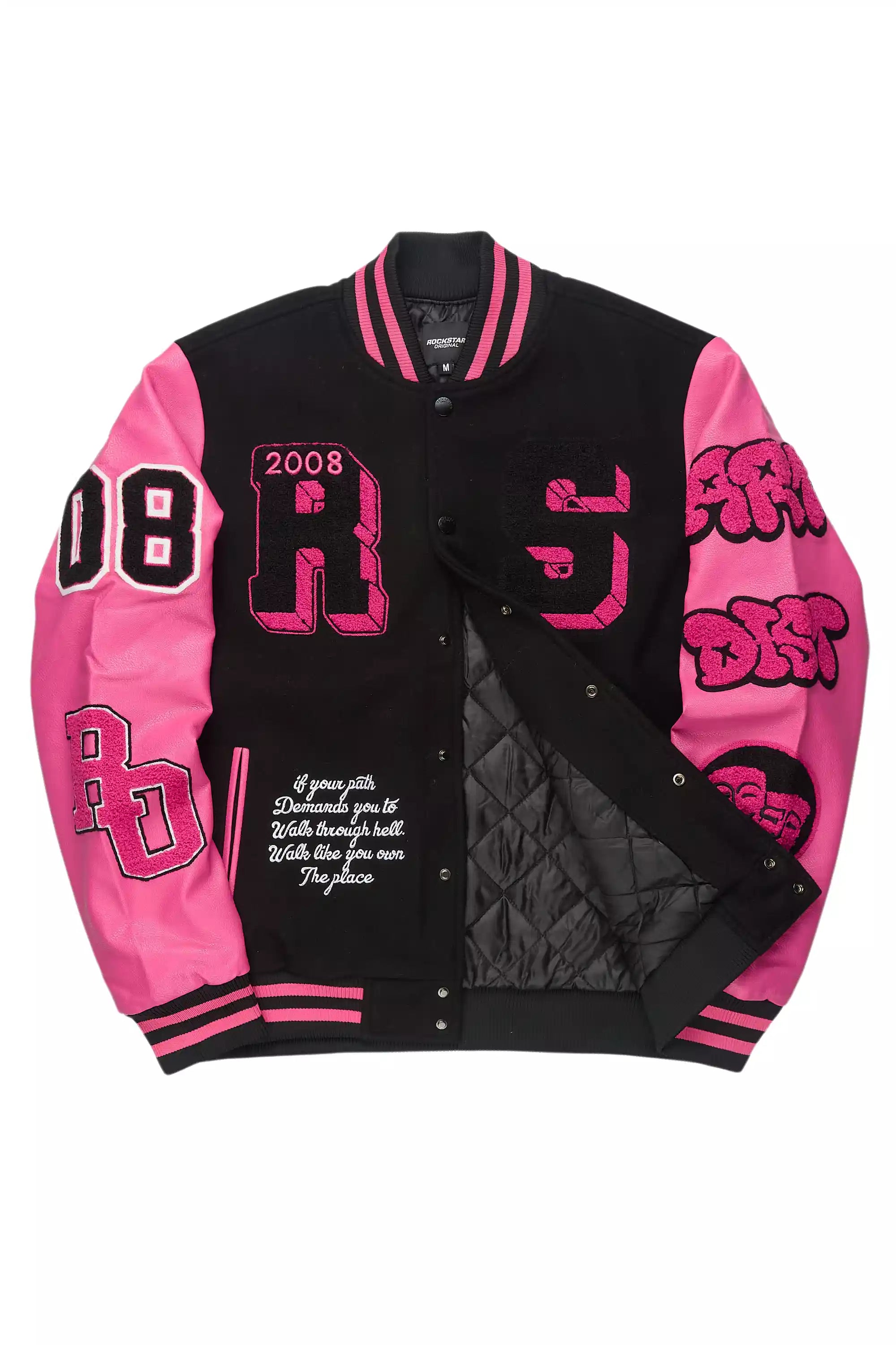 Leslee Black/Pink Oversized Varsity Jacket