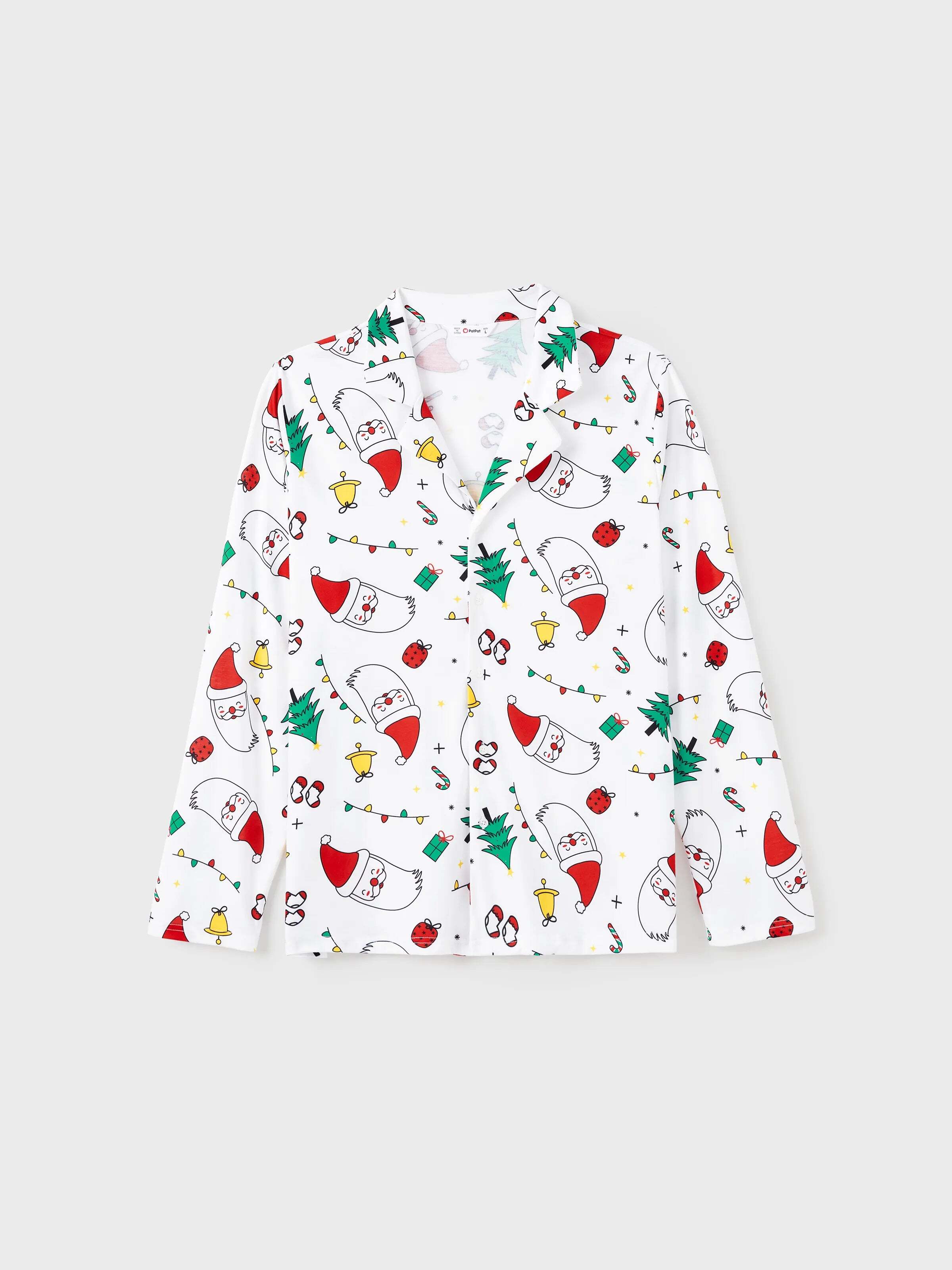 Christmas Family Matching Colorful Festival Theme Print Long Sleeve Pajamas Sets with Christmas Socks White