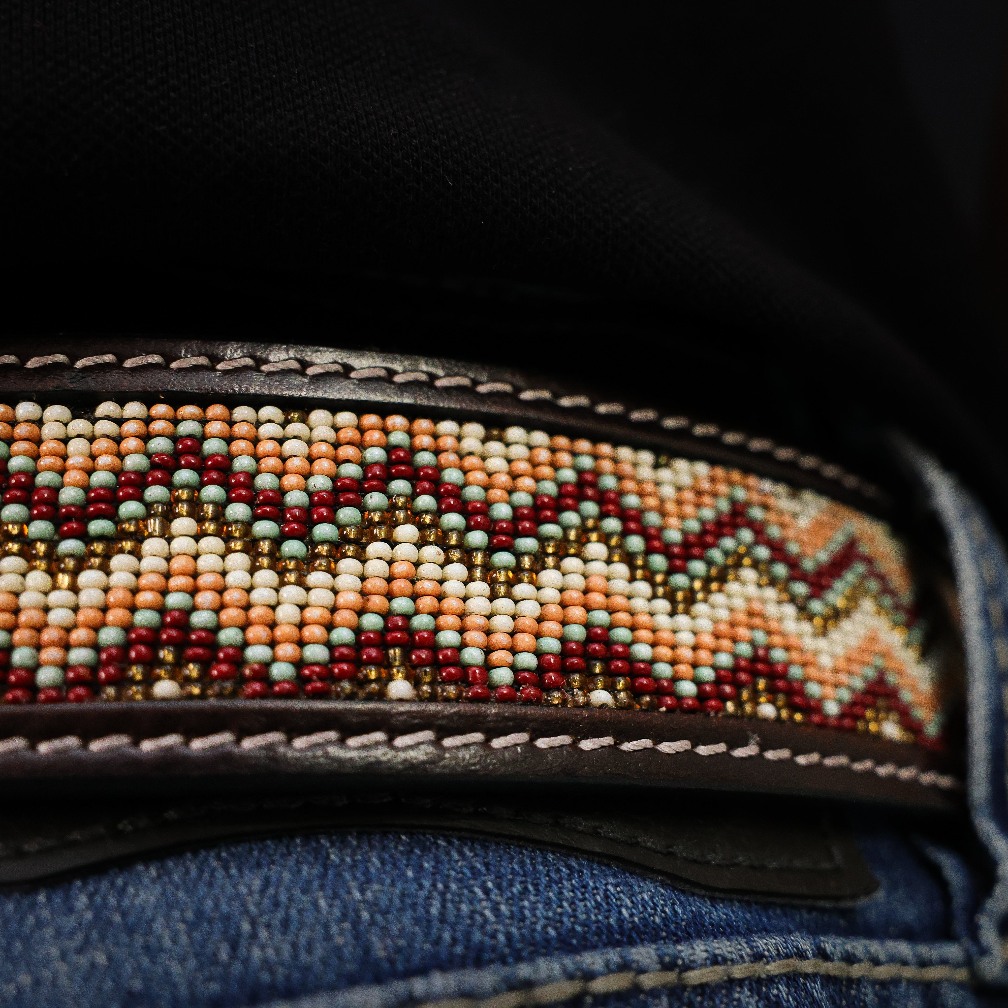 Hand-Tooled Artesanal Beaded Leather Belt
