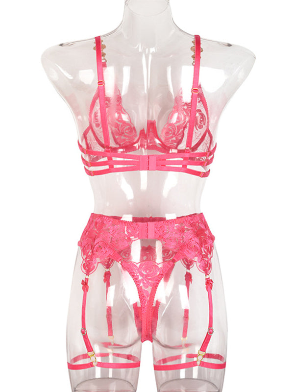 Embroidered Bra Retro Decorative Push-Up Underwear Set