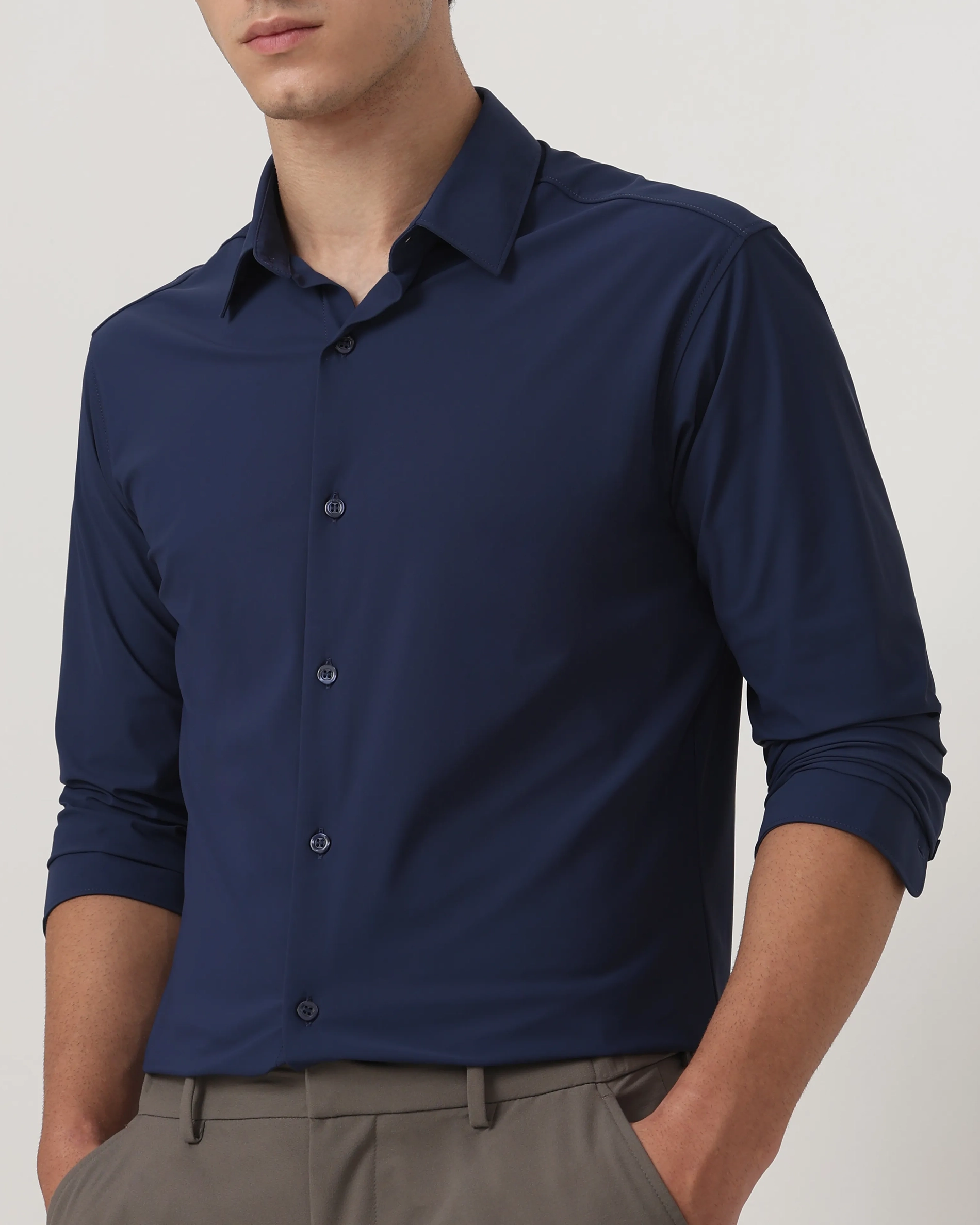 Leisure Soft And Comfortable Slim-Fit Dark Navy Shirt