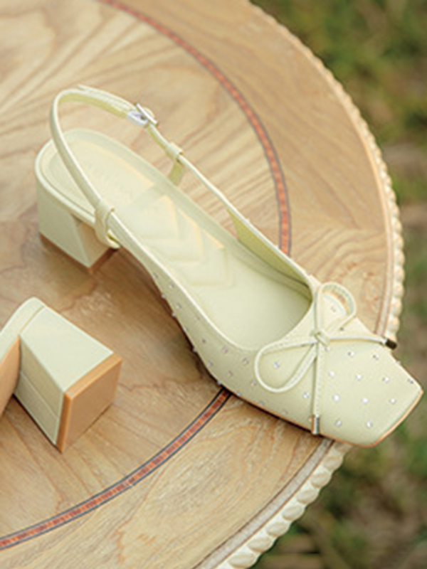 Belt Buckle Rhinestone Split-Joint Square-Toe Sling Shoes Pumps