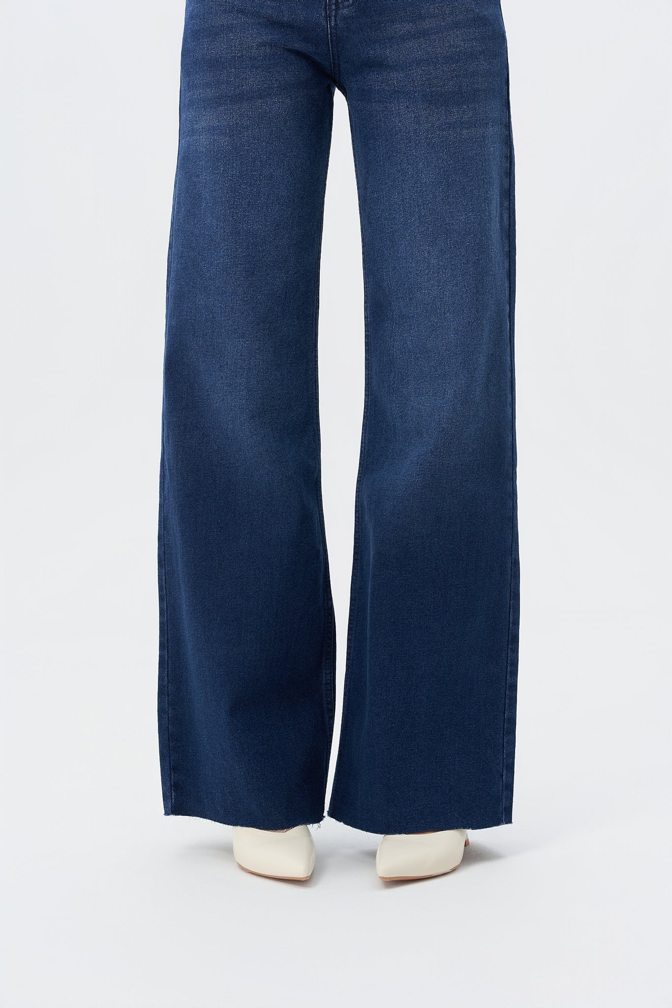 Twilight Blue Raw Hem Wide Leg Jeans