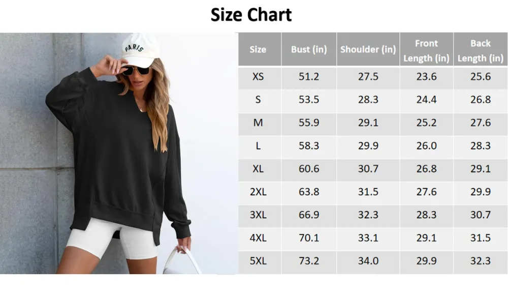 Womens Oversized Sweatshirt V Neck Long Sleeve