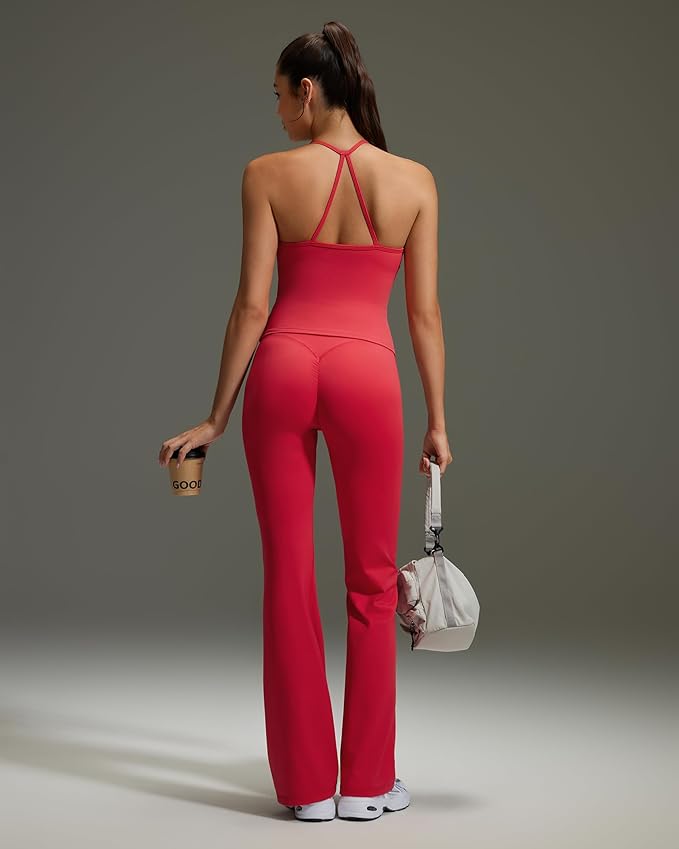 🔥2 Piece Workout Sets for Women Padded Tank Tops Flare Leggings Pilates Outfits