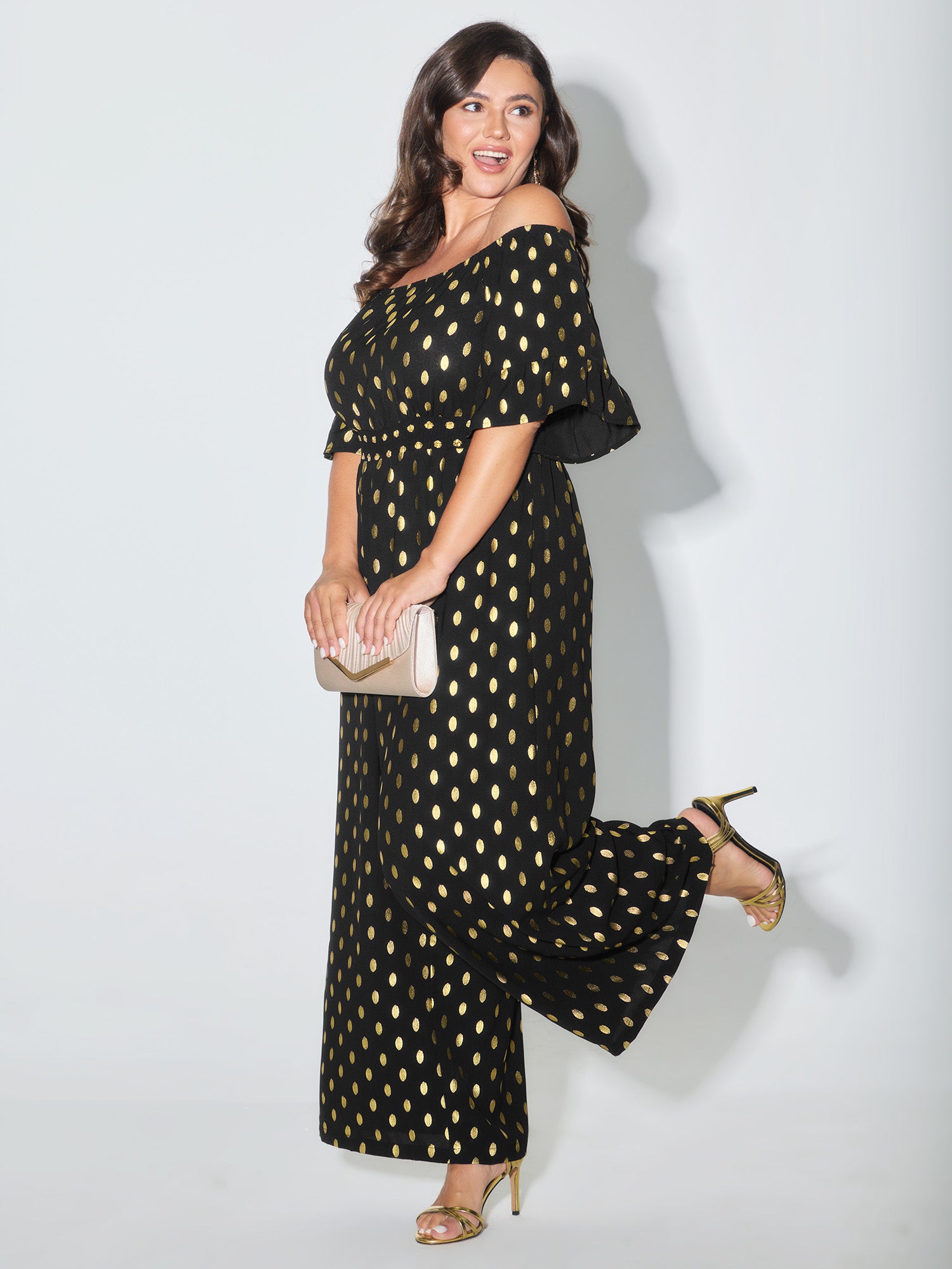 Glitter Polka Dots Off-Shoulder Jumpsuit