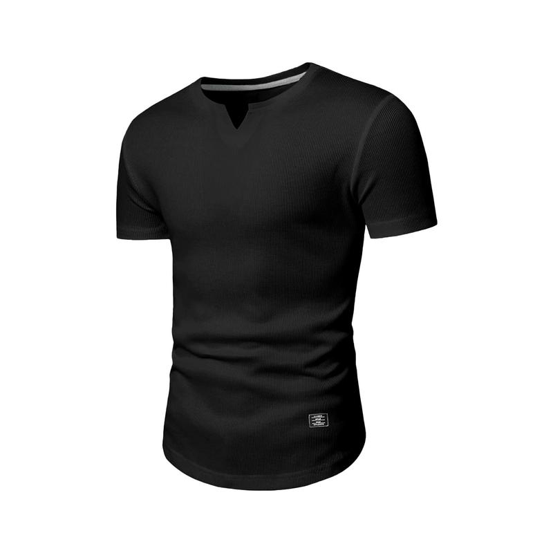 Men's Plain Muscle Slim Fitted T Shirt Polyester V-Neck Longline Shirt