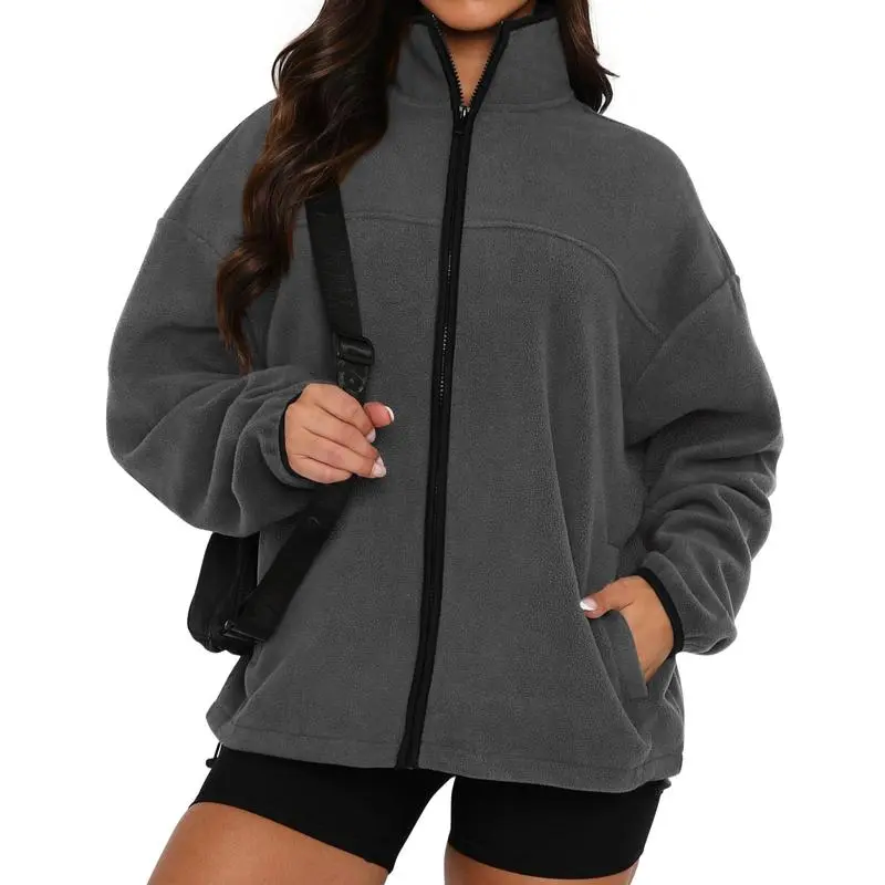 Women's Zip Up Baggy Basic Fleece Jacket