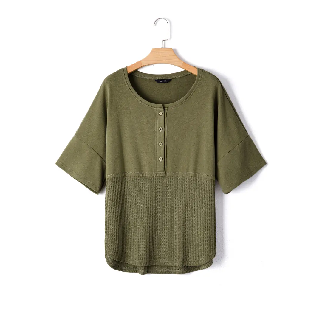 Women’s Waffle Knit Oversized Casual Blouse – 3/4 Sleeve