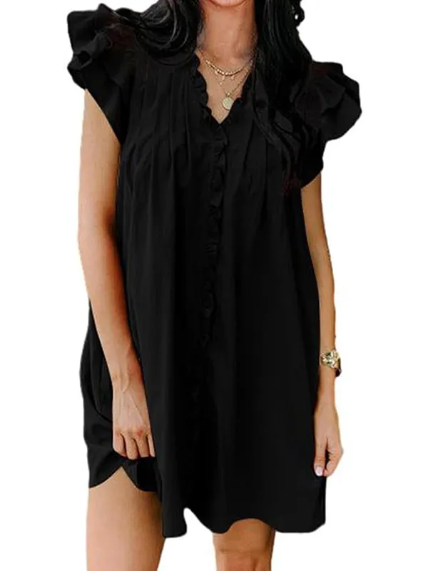 Elegant V-Neck Ruffle Sleeve Dress for Women