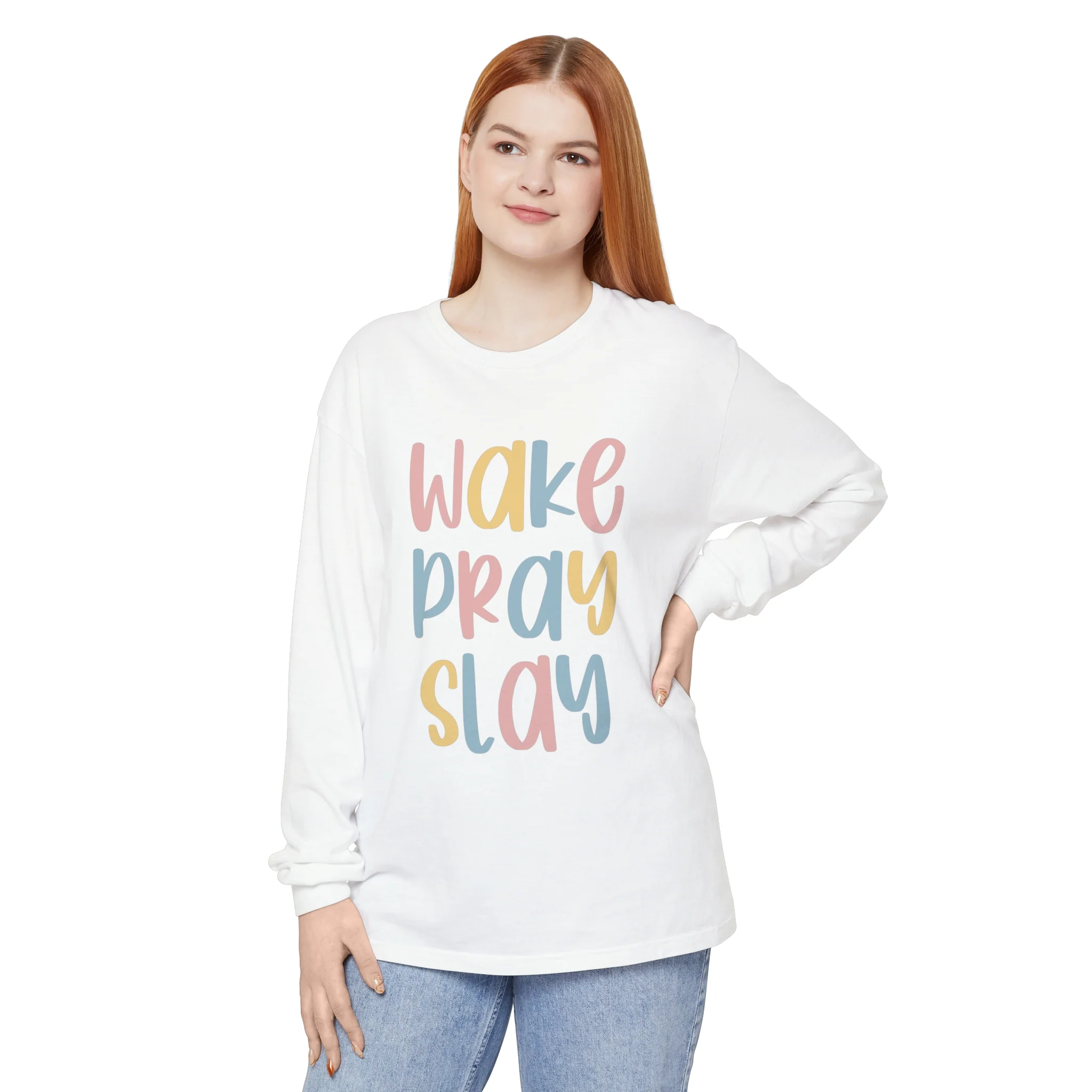 Wake Pray Slay Unisex Garment-dyed Long Sleeve T-Shirt