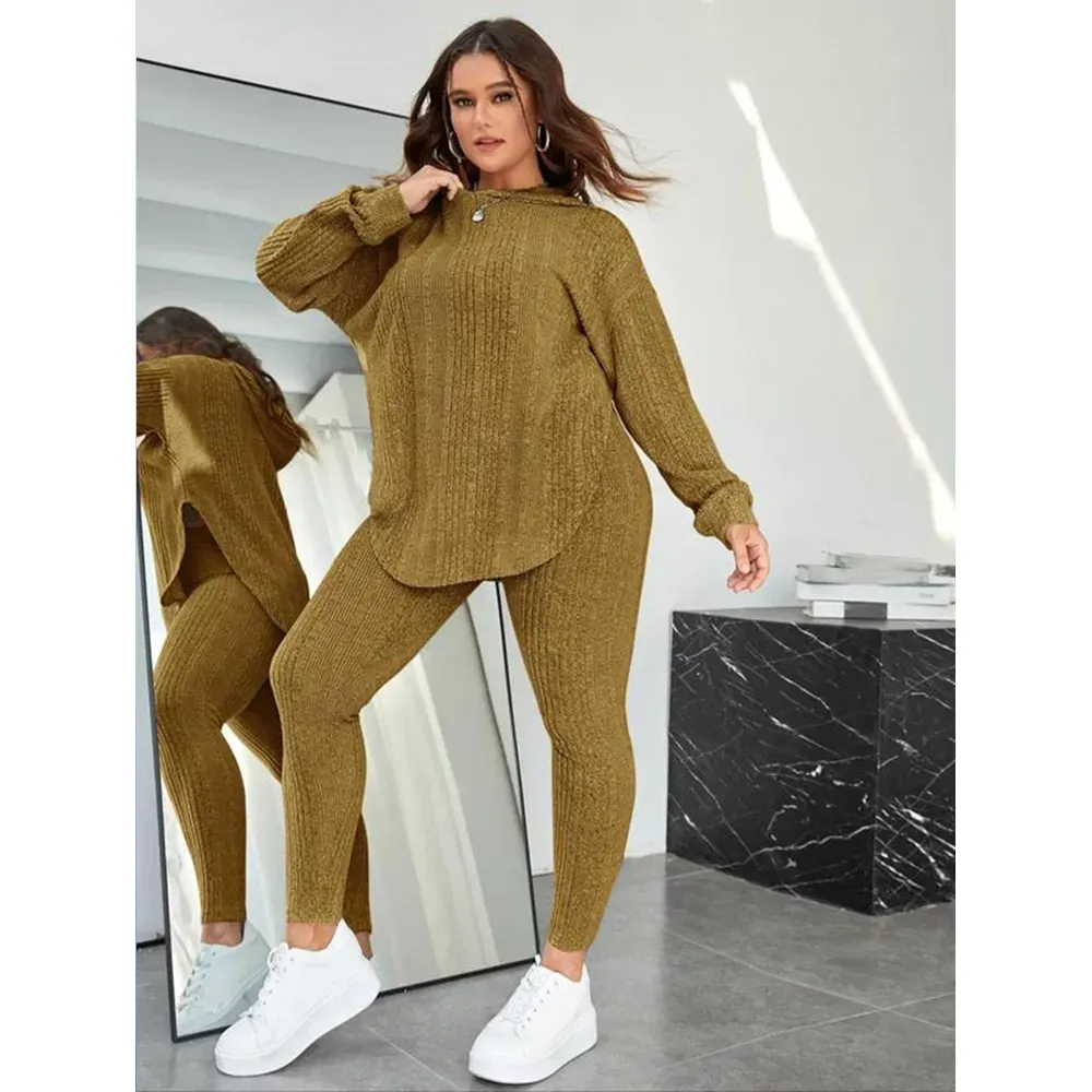 Women's Split-Hem Hoodie & Leggings Set – Cozy Lounge Wear