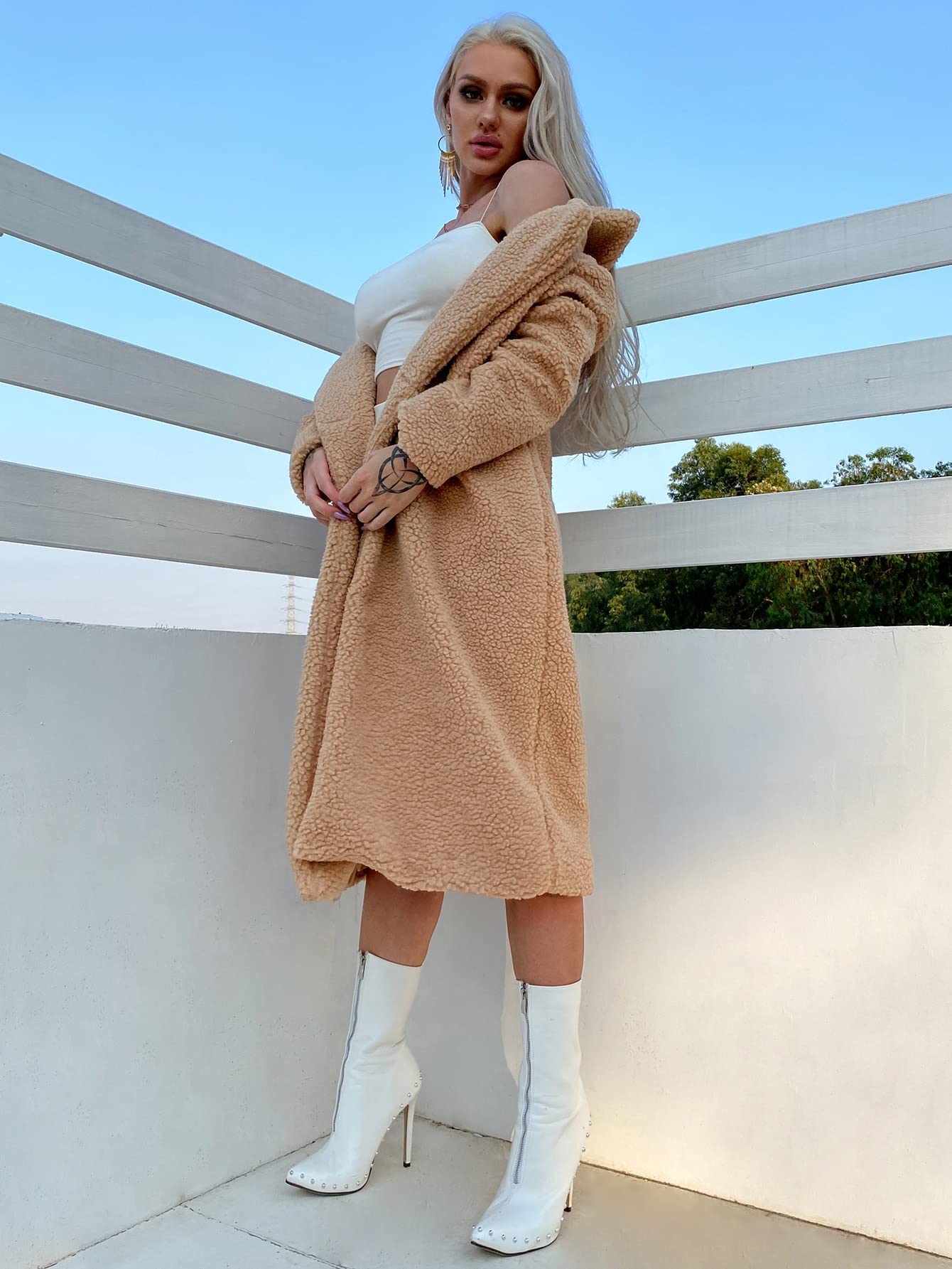 RAOGE Jackets for Women Jackets - Single Button Teddy Midi Coat