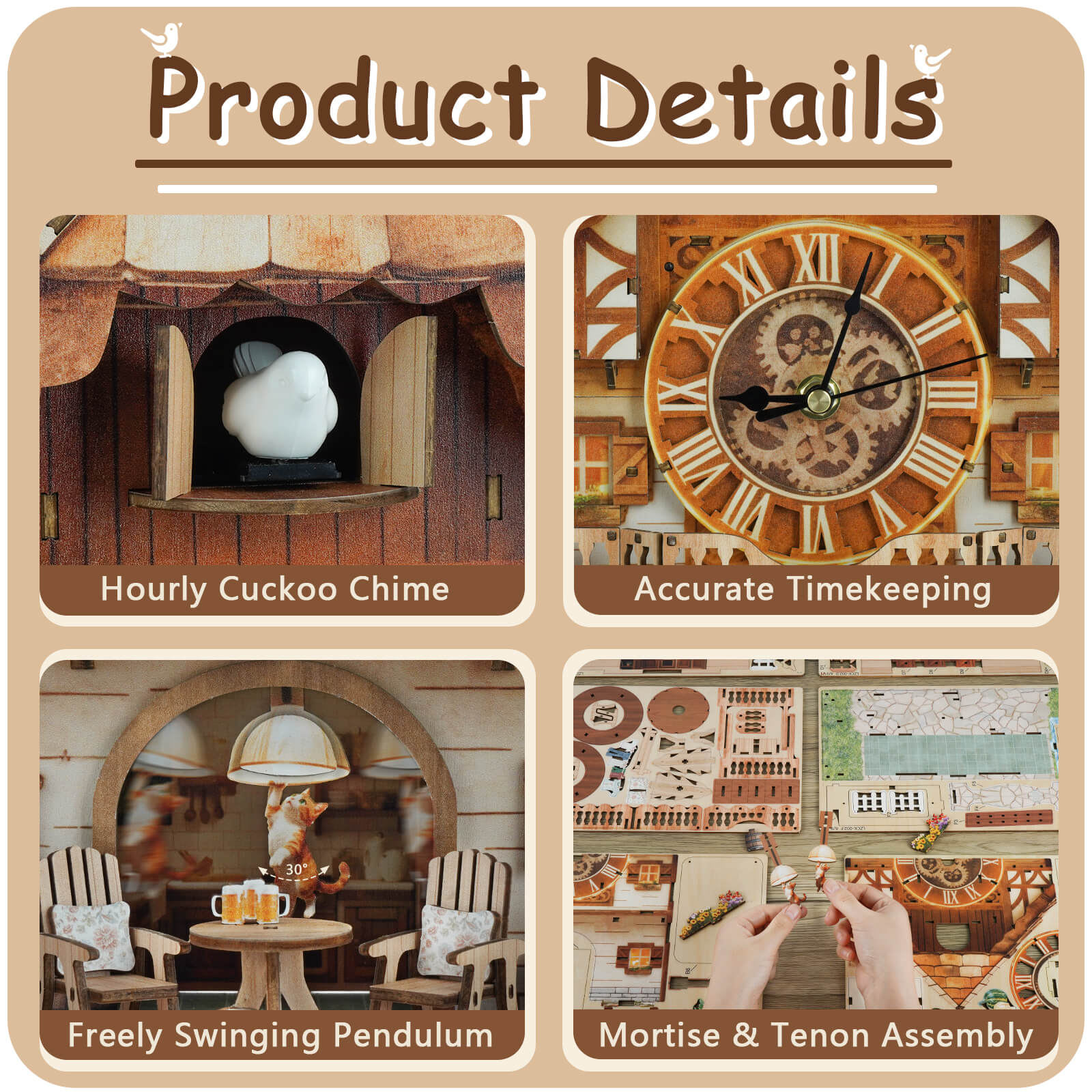 Cuckoo Calling German Cottage â€“ DIY Wood Clock, 3D Puzzle Kit