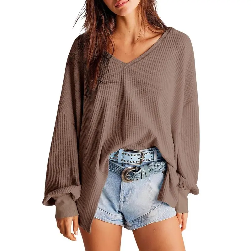 Women's Waffle Knit V-Neck Top