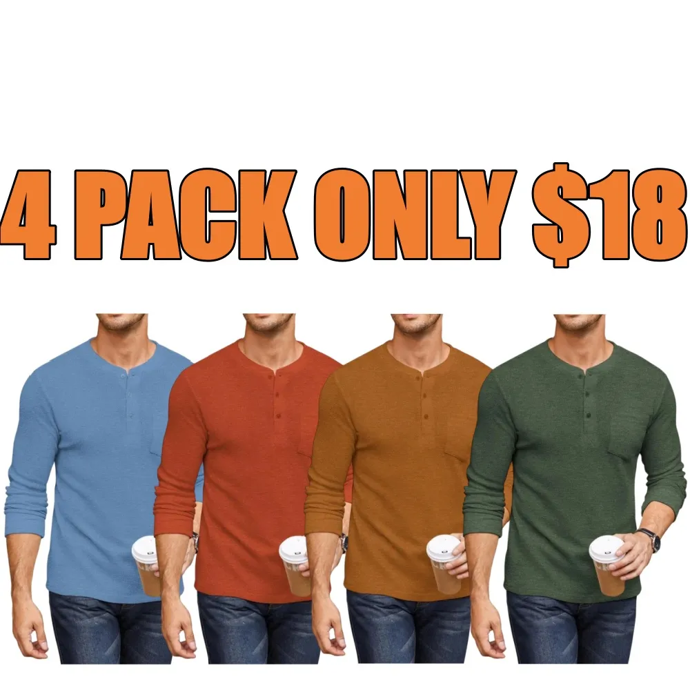 Men's Waffle Henley Long Sleeve Pocket Tee