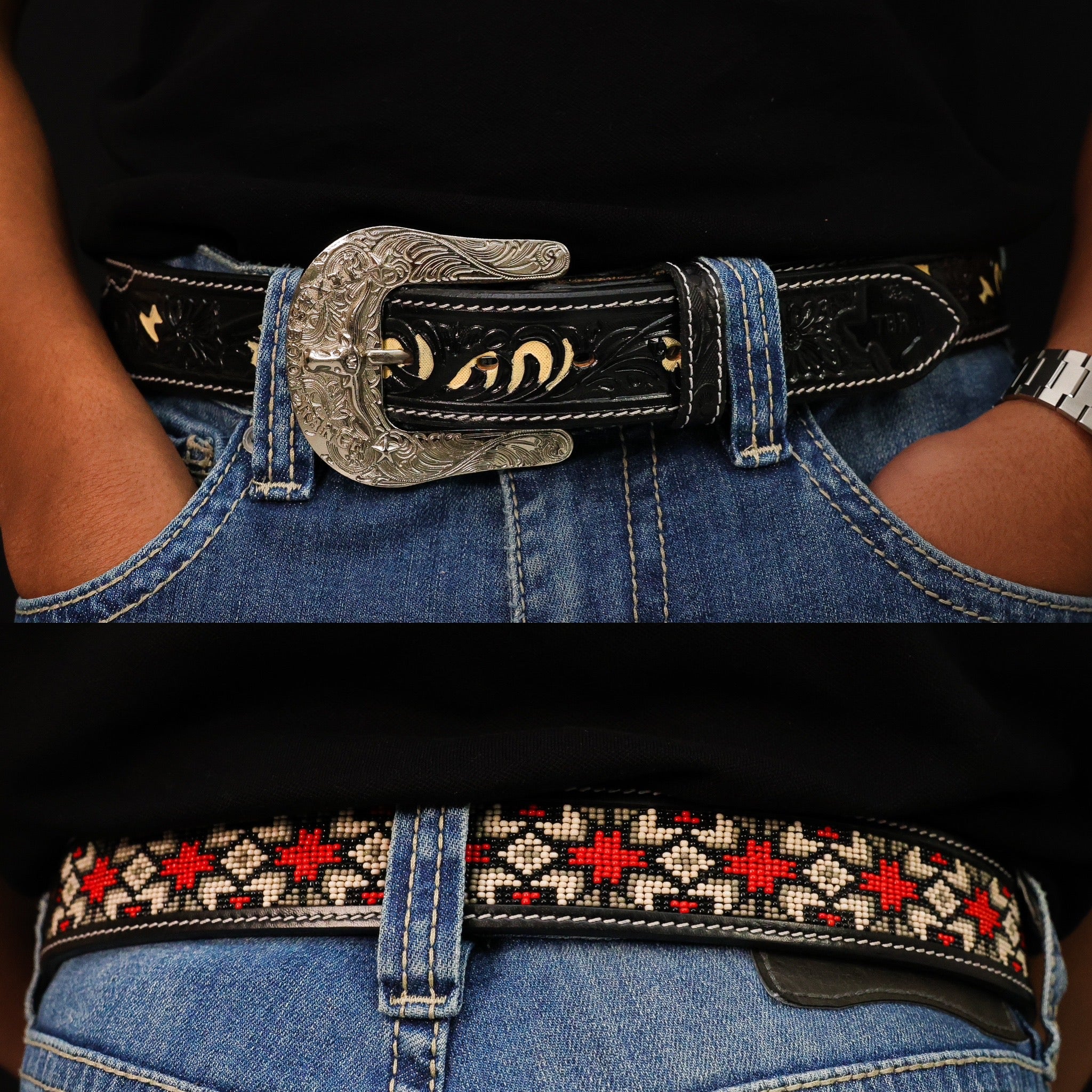 Hand-Tooled Artesanal Beaded Leather Belt