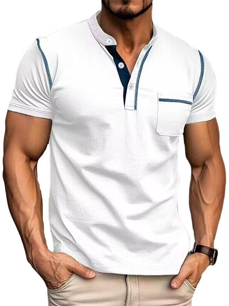 Men's Fashion Henley Shirt Classic Short Sleeve Lightweight Button Cotton T-Shirt Casual Top