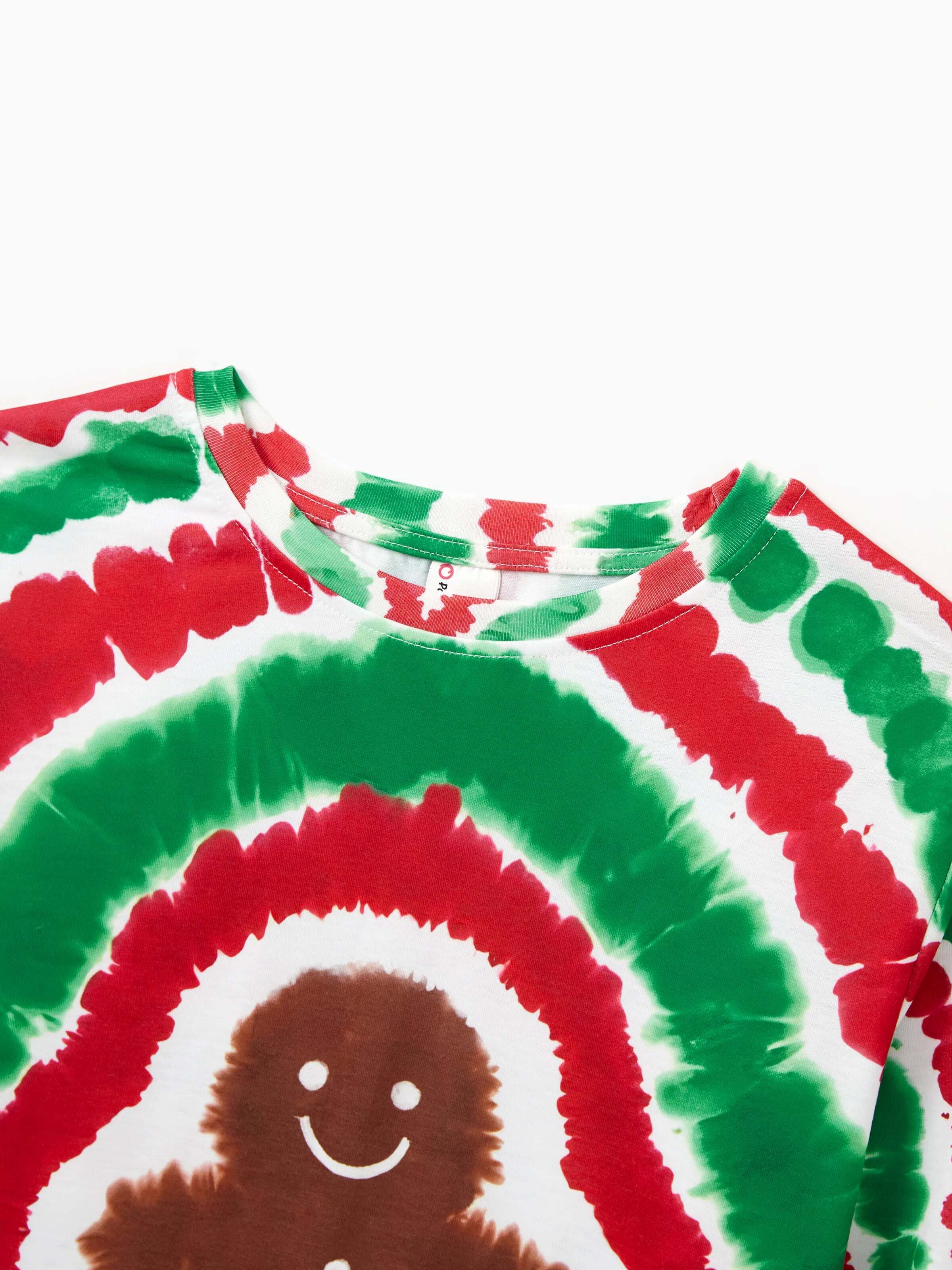 Christmas Family Red&Green Tie-Dye Gingerbread Man Pajamas Sets with Christmas Socks MultiColour