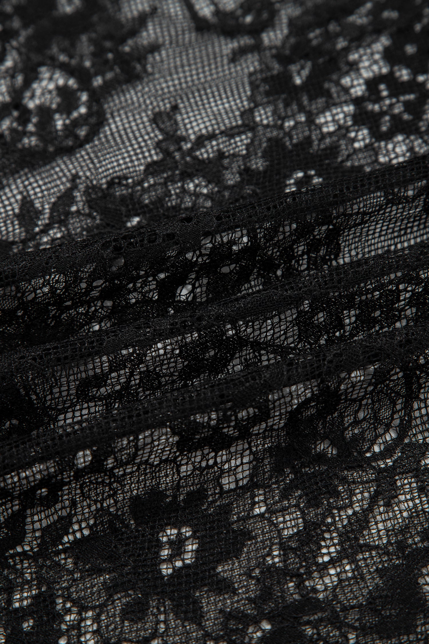 Black Asymmetric Polka Dot Print Sheer Lace Patchwork Maxi Skirt