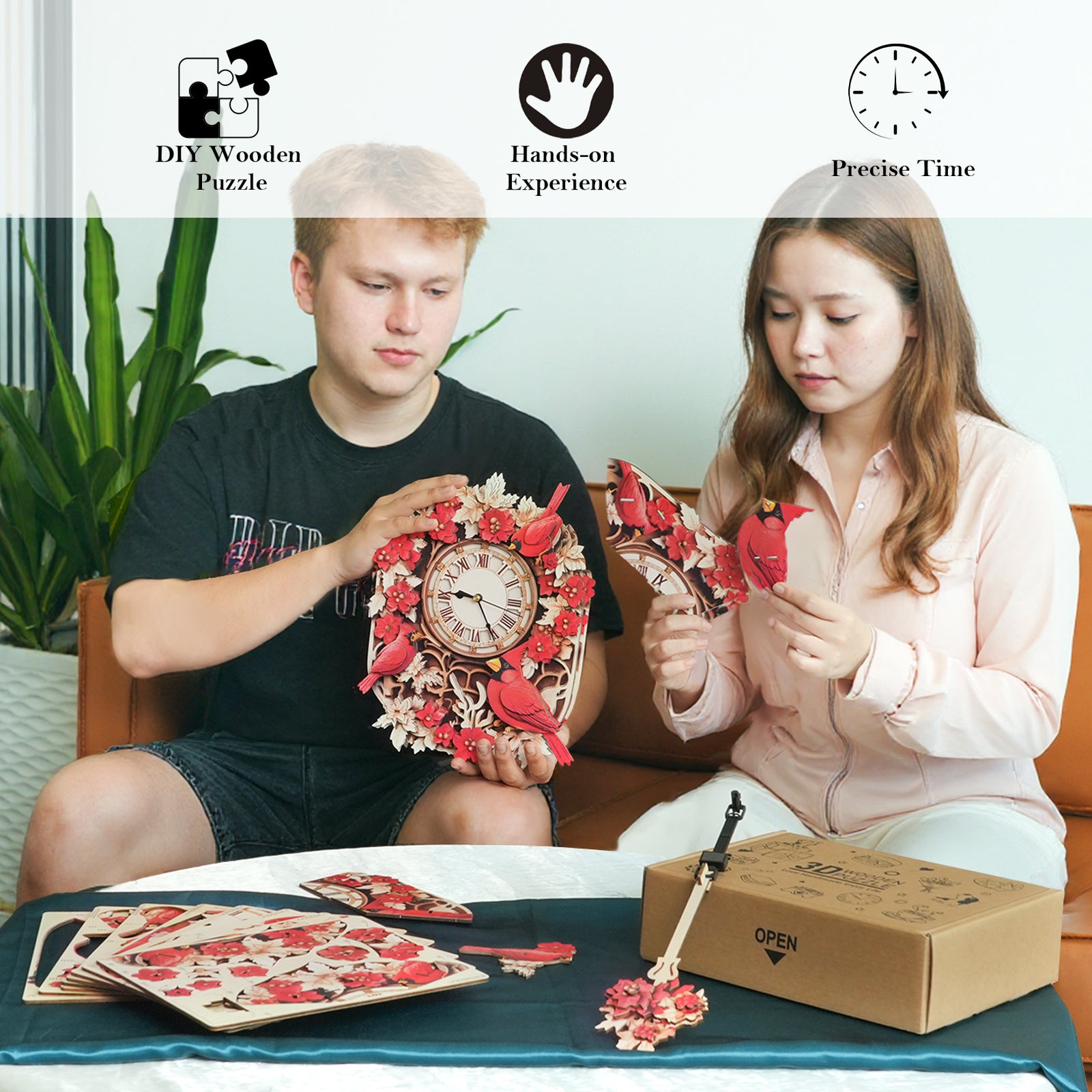 Cardinalâ€“ DIY Wooden Clock, 3D Puzzle Craft Kit