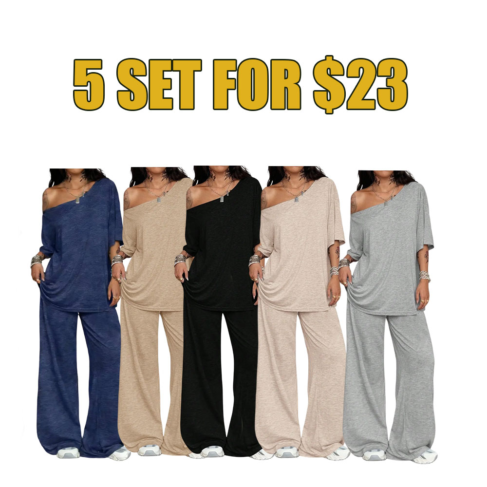 Effortless Comfort Women’s 2-Piece Lounge Set – Loose Fit Top & Wide-Leg Pants