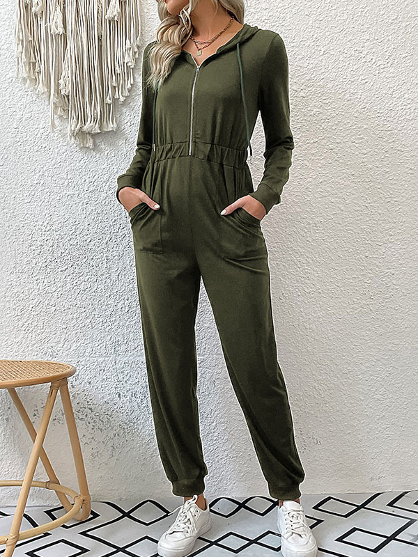 Elasticity Split-Joint Zipper Skinny Hooded Jumpsuits