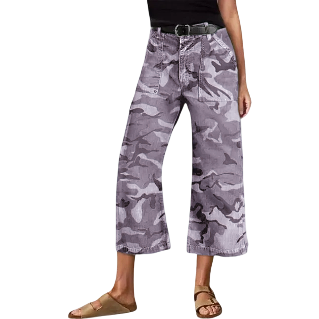 Camo Print Mid Waist Straight Leg Capri Pants Summer Vibes