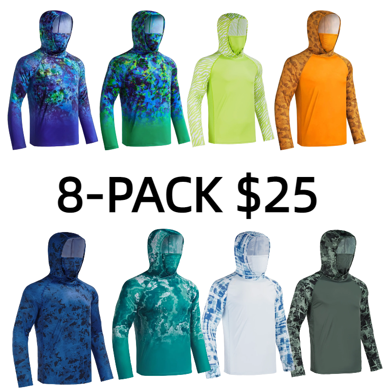 Sun Hoodie Shirts w/ Mask Neck Gaiter Men UPF 50+ UV Protection Long Sleeve