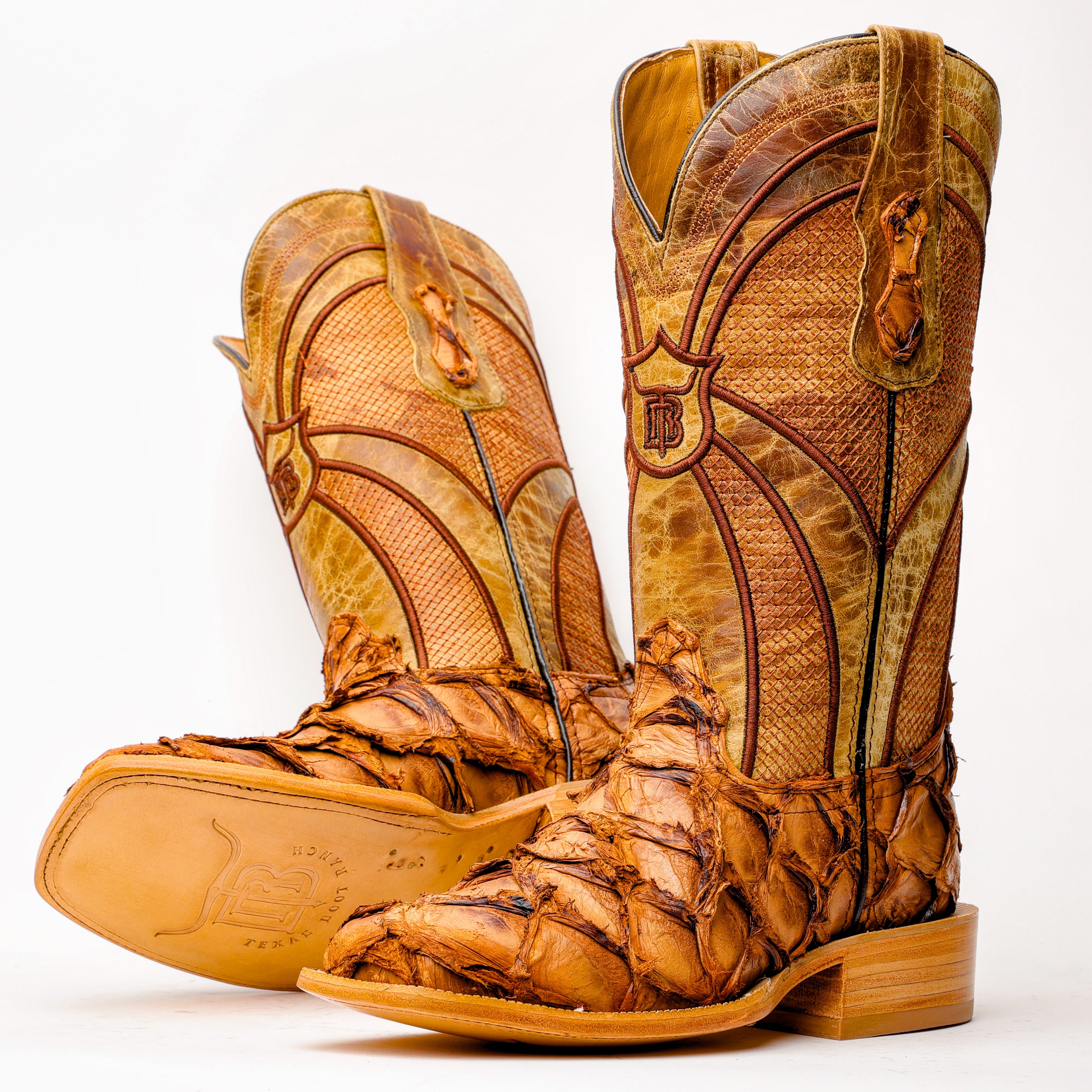 Matte Tan Genuine Pirarucu Boots - Square Toe