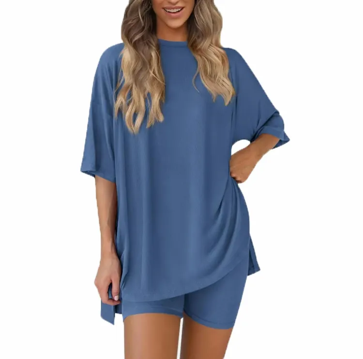 Women's Summer 2-Piece Set - Oversized Shirt & Biker Shorts