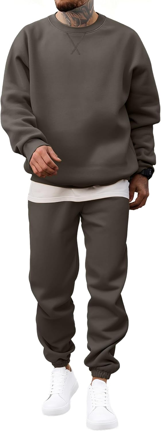 Men's 2 Piece Outfits Crew Neck Sweatshirt Tracksuit & Joggers Sweatpants Sweatsuit Set