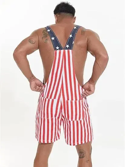 Yuanbang 4Th Of July American Flag Overalls For Men Women Stretchy Memorial Day Coveralls USA Patriotic Gifts For Couples, Father'S Day Romper Summer Menswear Womenswear