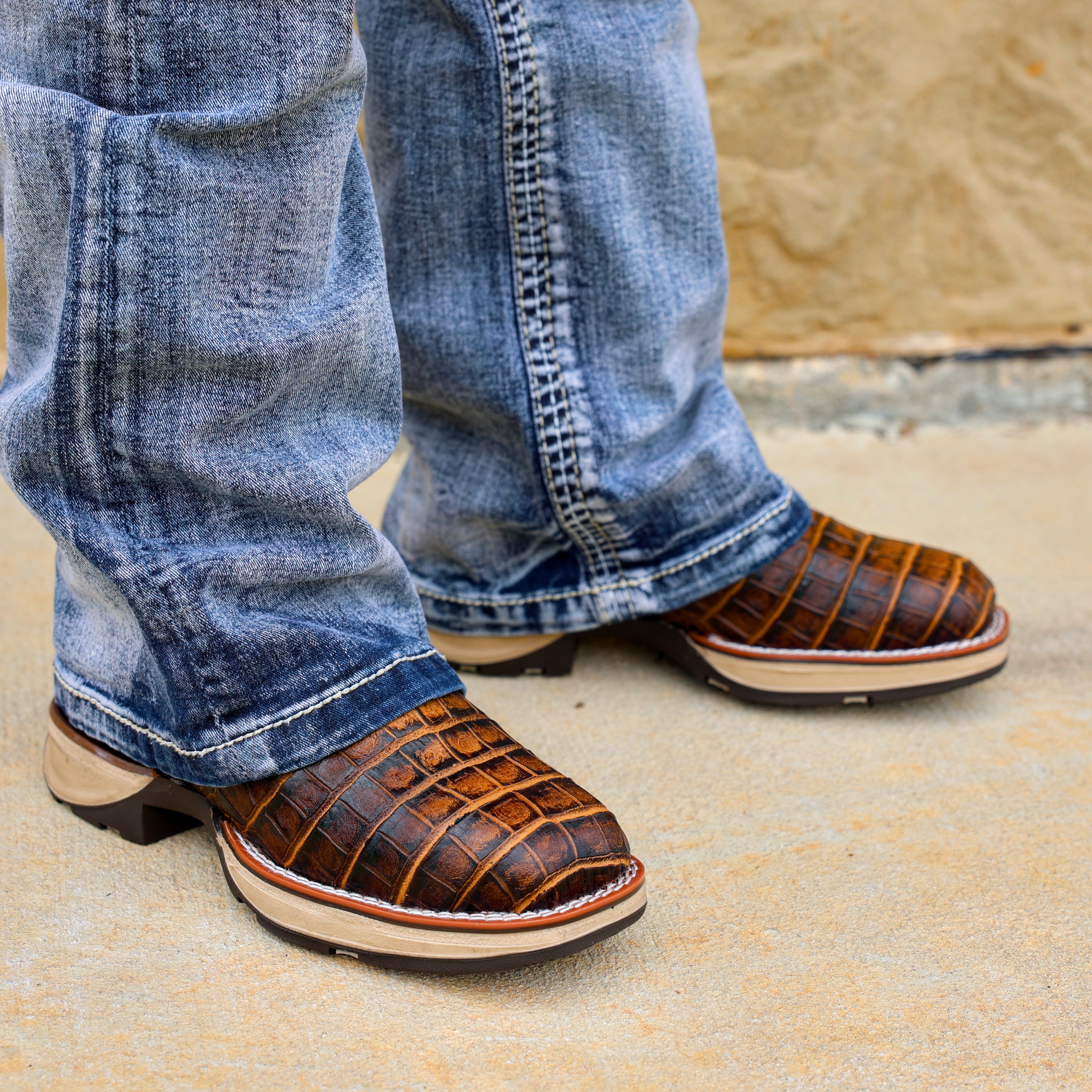 Honey American Caiman Gator Belly Leather Boots With 3D Lightweight Sole - Composite Toe