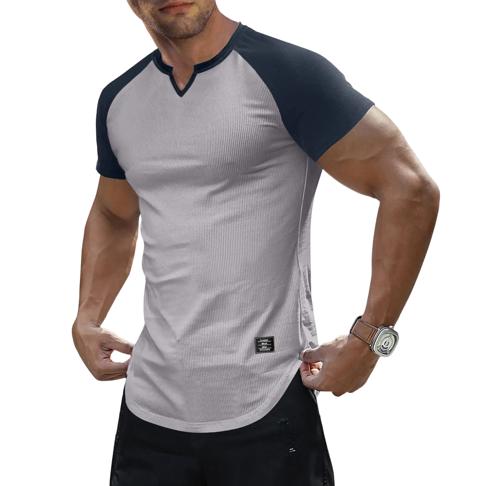 Mens Muscle Slim T Shirt V-Neck Longline Henley Shirt Gym Workout Athletic Tee Shirts, men gifts