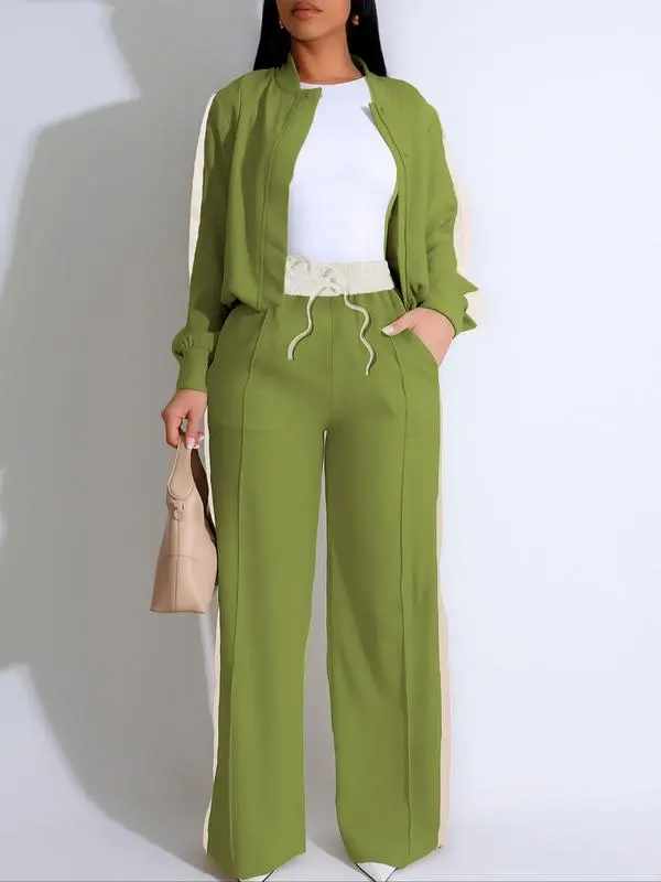 2-piece Set Women's Patchwork Top & Wide Leg Pants Set