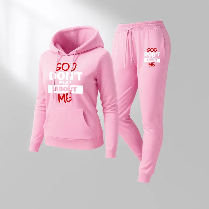 Women's GOD DON'T PLAY ABOUT ME Graphic Print Hoodie, Casual Sportswear, Long-Sleeved Hooded Jacket, Suitable for Autumn and Winter, Everyday Wear, Indoor and Outdoor Sportswear Set SpringStatements
