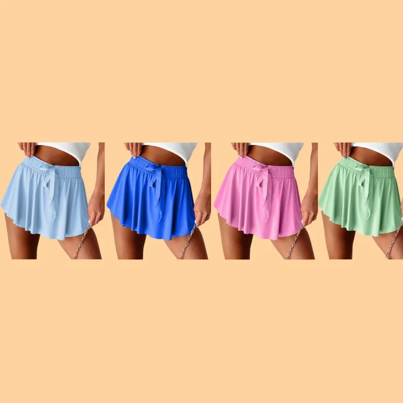 Women's Casual Drawstring Tie High Waist Lined Tennis Skorts