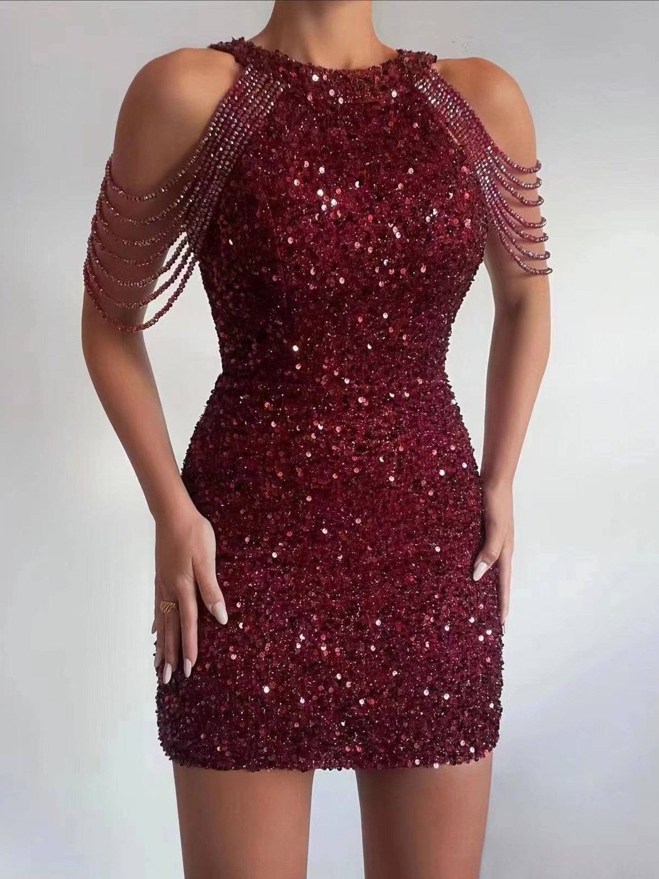 Full Size Sequin Embellished Bodycon Mini Dress Plus Size