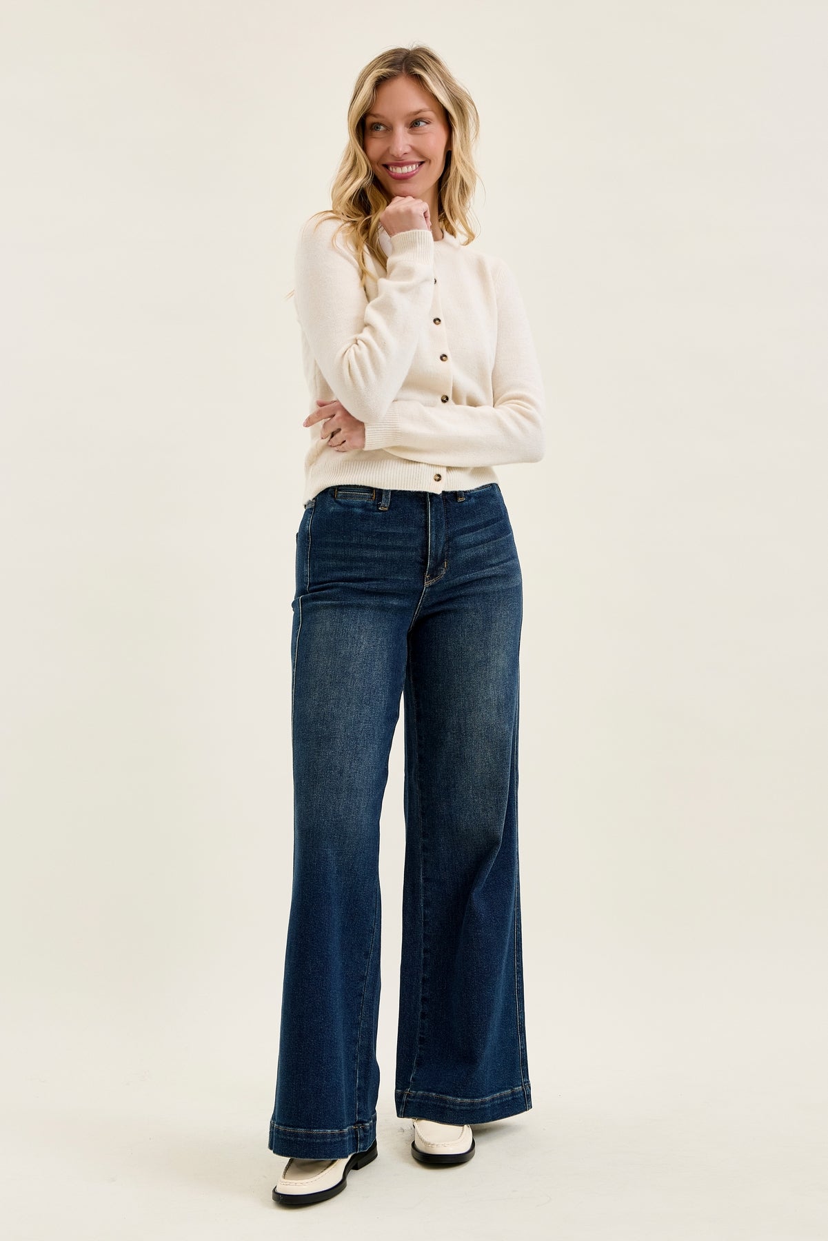 Lux Vintage Brushed Blue Wide Leg with Welt Pockets