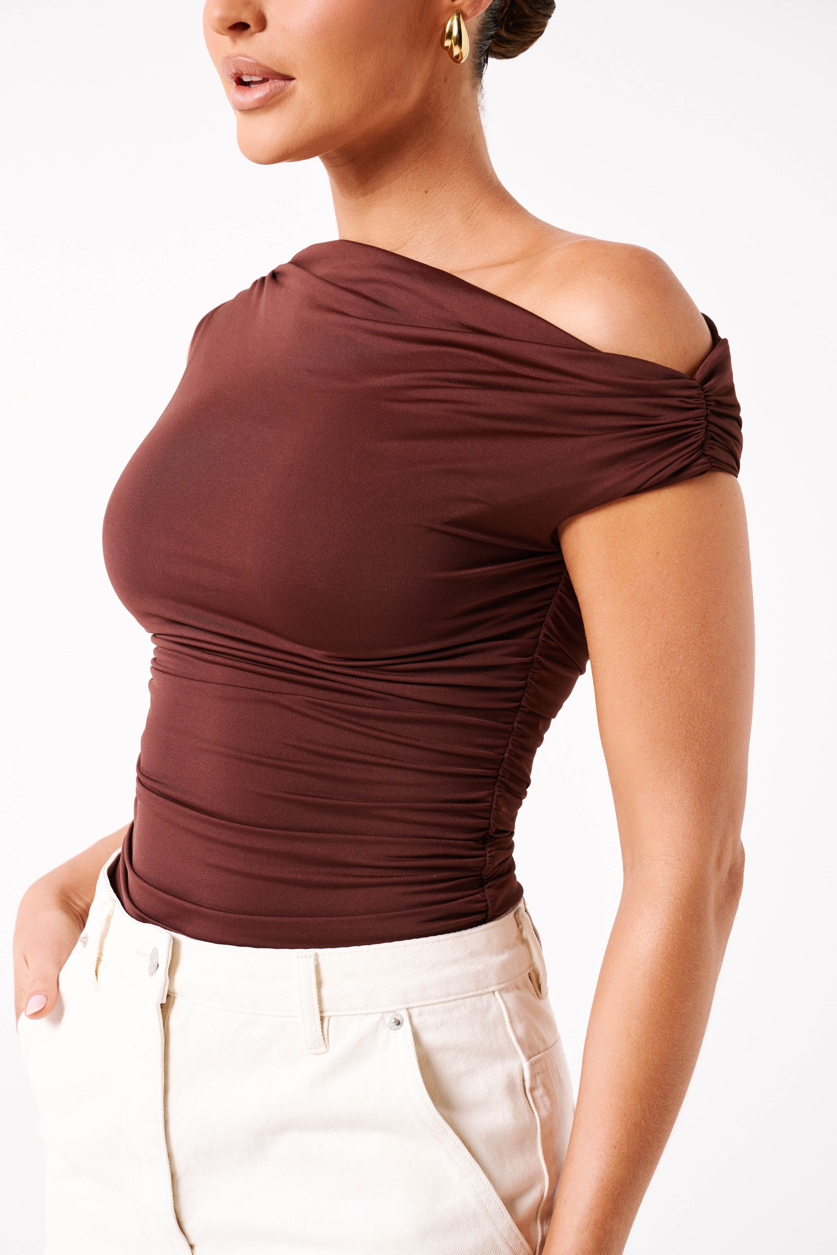 Chocolate Recycled Nylon Ruched Top
