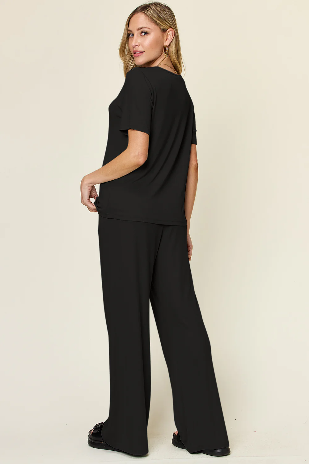 Full Size Round Neck Short Sleeve T-Shirt and Wide Leg Pants Set
